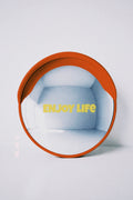 “ENJOY LIFE” Convex Mirror – Pistachio Green Letters, Orange Mirror, Ø45cm